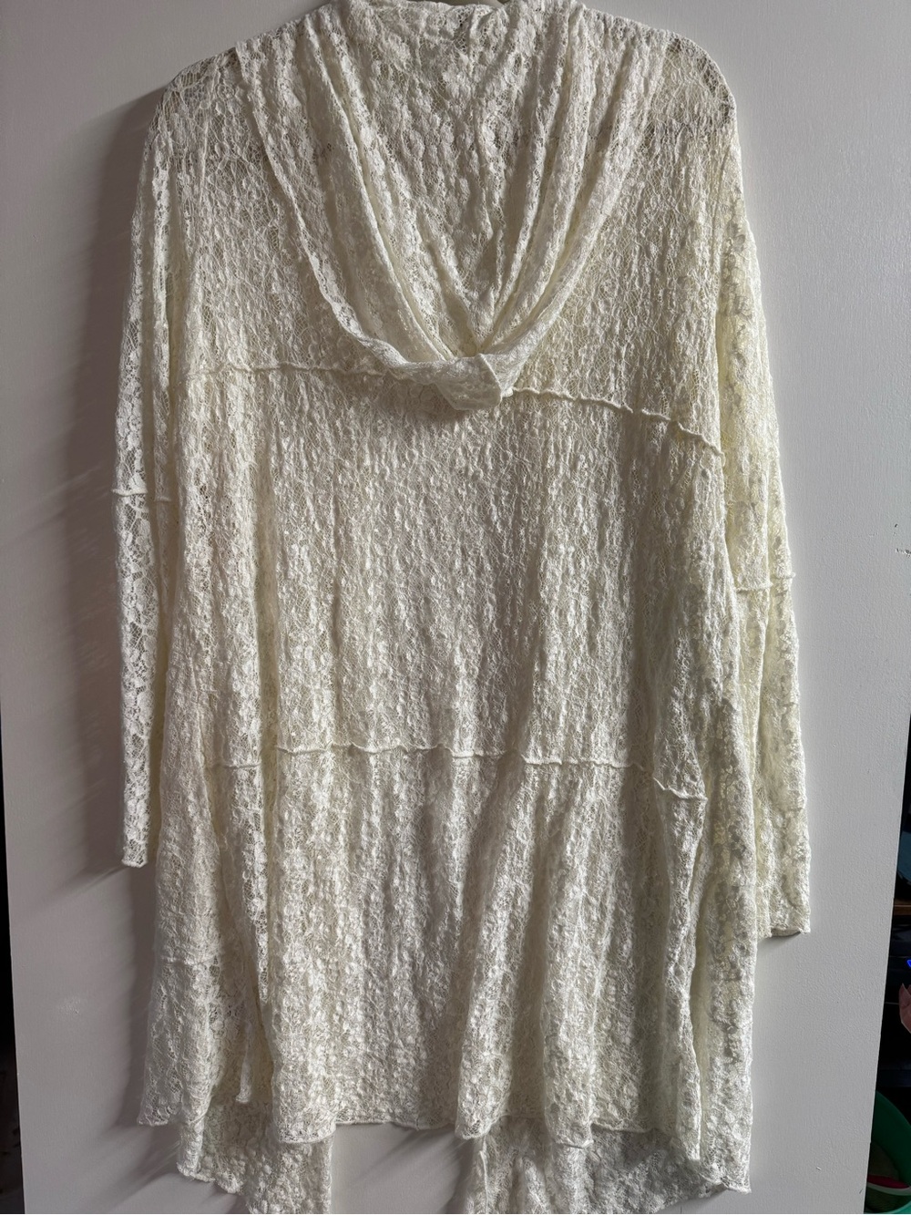 ONE WORLD Ivory Lace Open-Front Duster Cardigan with hood - Picture 2 of 6